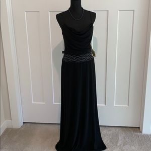 Navy Spaghetti Strap beaded evening gown